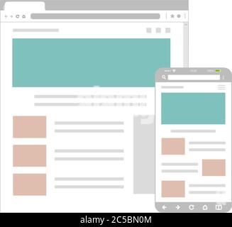 Web pages wireframe layout illustration / Web design template for PC browser , smartphone. Stock Vector