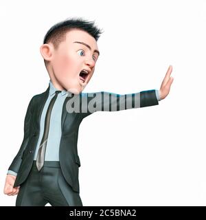 businessman cartoon saying hey stop there in white background, 3d illustration Stock Photo