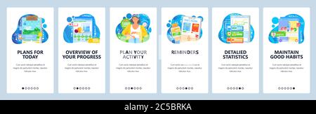 Habit tracking website and mobile app onboarding screens vector template Stock Vector