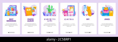 Internet communication website and mobile app onboarding screens vector template Stock Vector