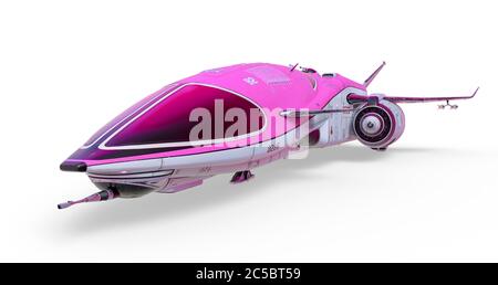 cool spaceship parked on white background, 3d illustration Stock Photo
