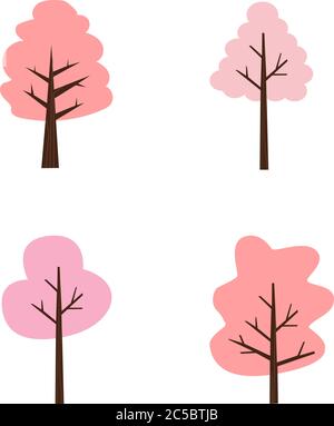 Set of a pink trees icons Stock Vector