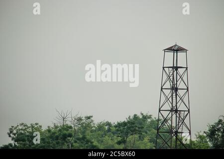 Border monitoring tower in India and Bangladesh Border.Concept of security.Military border observation tower.watchtower for indian soldiers. Stock Photo