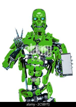 cyborg doing a peace and love pose, 3d illustration Stock Photo - Alamy