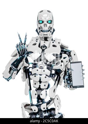 cyborg doing a peace and love pose, 3d illustration Stock Photo - Alamy