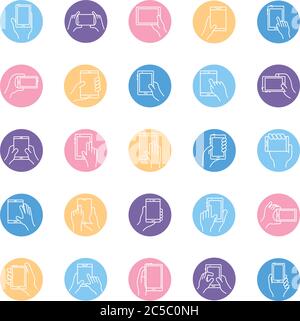 bundle of hands and smartphones set icons vector illustration design Stock Vector