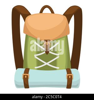 Touristic bag with mat for camping, traveling backpack Stock Vector