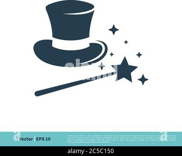 Magician Hat and Stick Wizard Icon Vector Logo Template Illustration Design. Vector EPS 10. Stock Vector