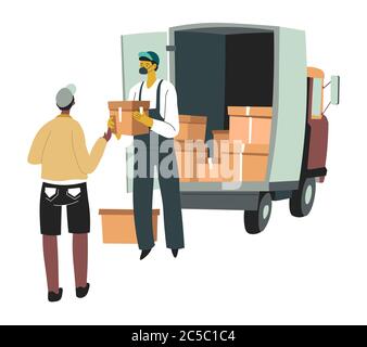 Coronavirus quarantine delivery and logistics services, covid19 workers Stock Vector