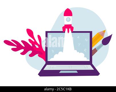 Education and online knowledge obtaining or startup vector Stock Vector