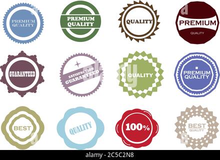 Set of Quality and Guarantee Labels with retro vintage design. Stock Vector