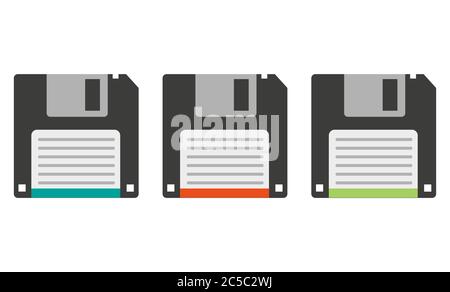 3 retro 1.44 floppy data disks on a white background Stock Vector