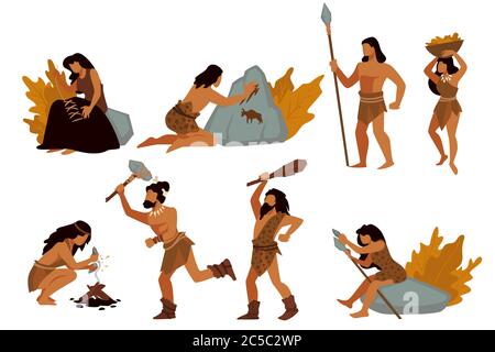 Tribal people, gatherers and hunters, prehistoric civilizations vector Stock Vector