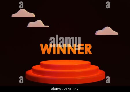 Winner text on stage in black background with white cloud on the sky Stock Photo