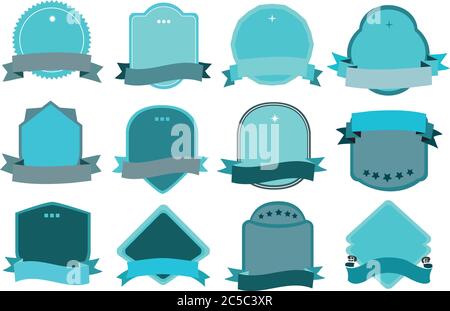 Vector set of vintage frames and signs in turquoise and grey with copy space isolated on white background. Stock Vector