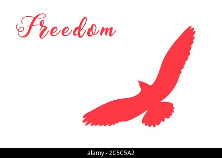 Vector silhouette of a bird isolated on a white background and the inscription freedom Stock Vector