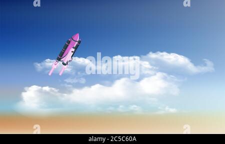 spaceship travelling from ground stations to outer space Stock Vector