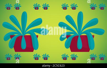 beautiful identical plant in a pot on abstract background Stock Vector