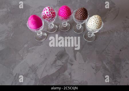 Happy Easter Day With Colorful Eggs On a Grey Background Stock Photo