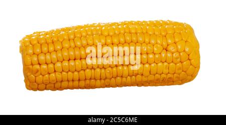 Tasty boiled sweet corn cobs. Isolated over white background Stock Photo