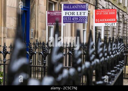 Edinburgh, United Kingdom. 01 July, 2020 Pictured: As the Scottish property market re-opened on 29 June 2020, a glut of properties have come to market in the city of Edinburgh. During the COVID crisis new properties available for rent reduced by 40%, according to Rightmove. Credit: Rich Dyson/Alamy Live News Stock Photo