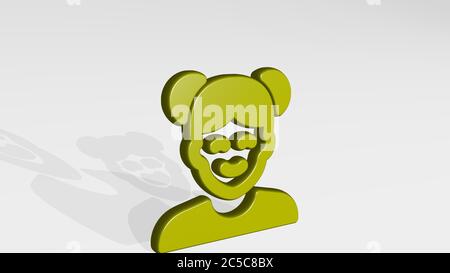 people woman stand with shadow. 3D illustration of metallic sculpture over a white background with mild texture. business and concept Stock Photo