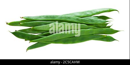 Fresh green beans, vegetable ingredients for cooking. Isolated over white background Stock Photo