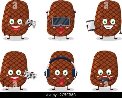 Beef cartoon character are playing games with various cute emoticons ...