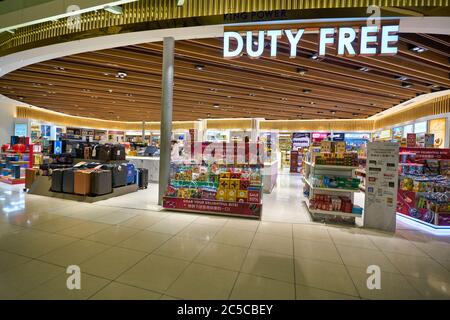 BANGKOK, THAILAND - CIRCA JANUARY, 2020: goods on display in Duty Free store at Suvarnabhumi Airport. Stock Photo