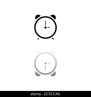 Alarm wake-up time. Black symbol on white background. Simple illustration. Flat Vector Icon. Mirror Reflection Shadow. Can be used in logo, web, mobil Stock Vector