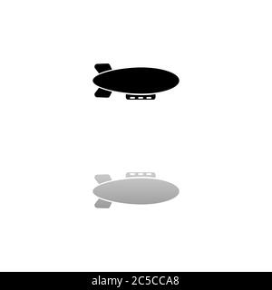 Airship zeppelin. Black symbol on white background. Simple illustration. Flat Vector Icon. Mirror Reflection Shadow. Can be used in logo, web, mobile Stock Vector