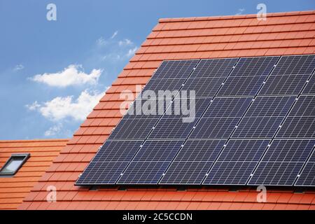 Single family house with solar system or photovoltaic system Stock Photo
