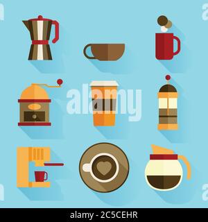Coffee icons, flat design Stock Vector