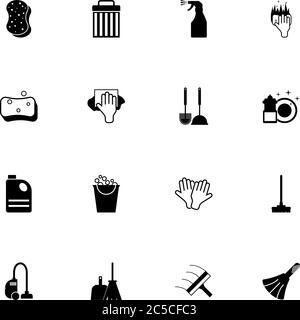 Cleaning icon - Expand to any size - Change to any colour. Perfect Flat Vector Contains such Icons as washcloth, bucket, vacuum cleaner, trash bin, gl Stock Vector