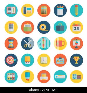 Set of office icons in flat design Stock Vector