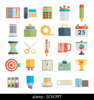 Set of office icons in flat design Stock Vector