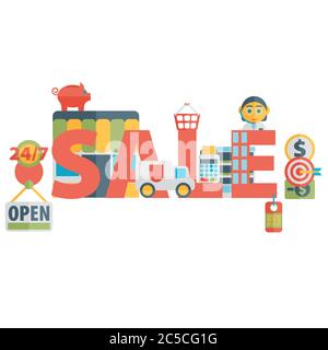 Set of  flat icons about shopping. Sale Stock Vector