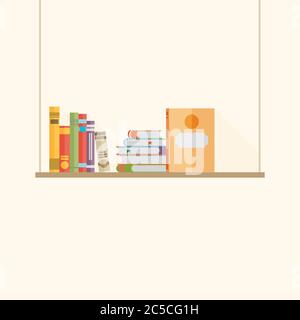 Flat bookshelf with long shadow. Vector icon, illustration. Modern design Stock Vector