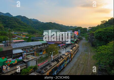 New Taipei, Taiwan - August 1, 2015: Jingtong railway is a popular tourist destination located on the Pingxi line and operated by the Taiwan Railways Stock Photo