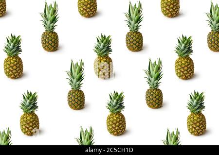 Pattern with fresh pineapples isolated on white background. Creative food concept. Stock Photo