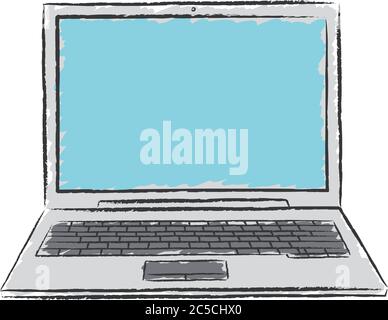 Chalk doodle of laptop in color. Hand drawn vector illustration Stock Vector