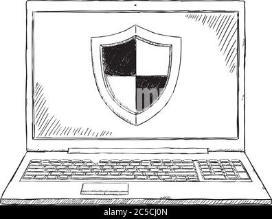 Doodle of notebook with safety protection. Hand drawn doodle vector illustration. Stock Vector