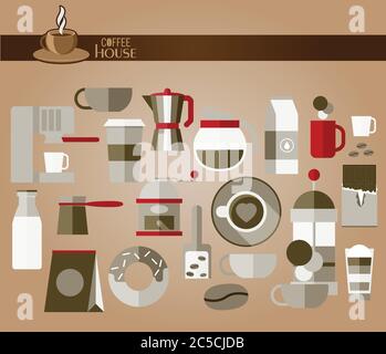 Coffee elements flat icons set in web design layout template. Stock Vector