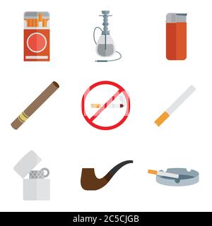 Smoking and accessories icons set. Vector illustration Stock Vector