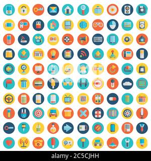 Set of 100 vector social media icons. Flat design - part 1 - vector icons Stock Vector