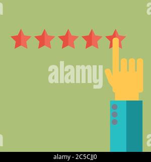 Vector customer review concepts in flat style - male hand choosing positive review. Stock Vector