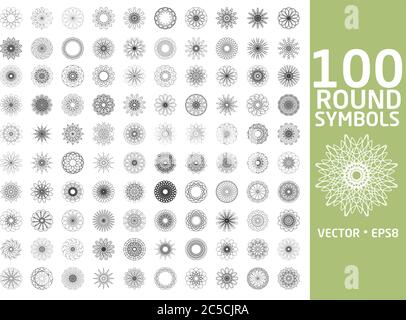 Round symbols set. 100 vector spirographs Stock Vector