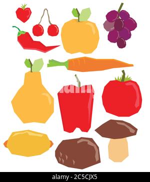 flat fruit and vegetables set Stock Vector