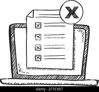 Cartoon style doodle of notebook with wrong answers on test. Sketch style vector illustration. Stock Vector