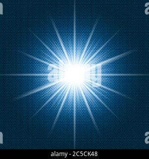 Starlight Shining flare with rays on dark blue gradient background and chevron pattern texture. Vector illustration Stock Vector